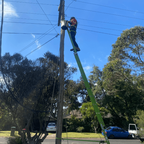 JT Electrical NSW electrician working on a power pole